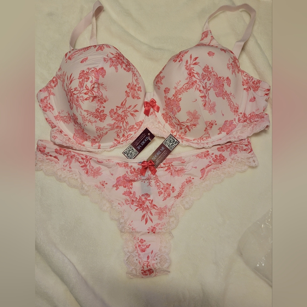 NWT Adore Me Pink Floral Lace Bra & Panty - Picture 2 of 7